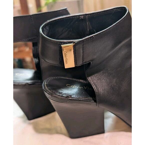Calvin Klein Sandals Heels Welsie Size 6 M US Women Black Peep Toe - Picture 10 of 12